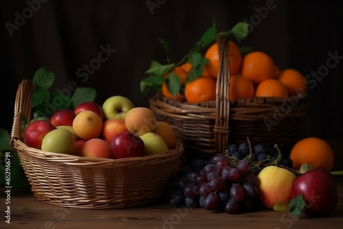 ripe fruits and vegetables in a basket on a high table  ai generative