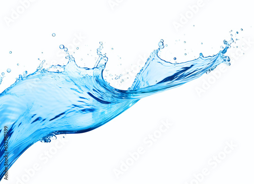 Flowing blue water splash isolated on white background