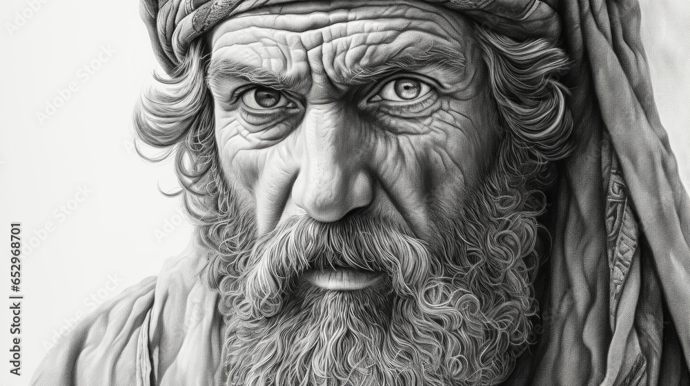 An old charcoal drawing portrait of a man with a serious expression, staring off into the distance. An old charcoal drawing portrait of a man with a serious expression, staring off into the distance.