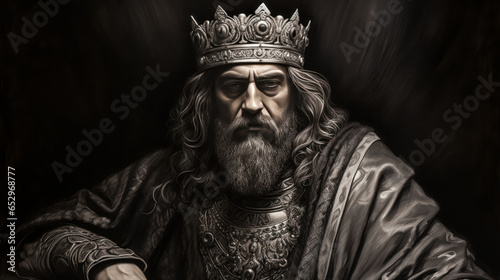 An old charcoal drawing of a royal figure, their regal features captured in intricate lines and shadows.