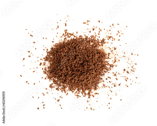 Grated Chocolate Pile Isolated, Crushed Chocolate Shavings, Crumbs, Scattered Flakes, Cocoa Sprinkles