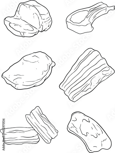 Meats set icons in outline style. Big collection of meats vector symbol stock illustration - Black and white, Black line vector