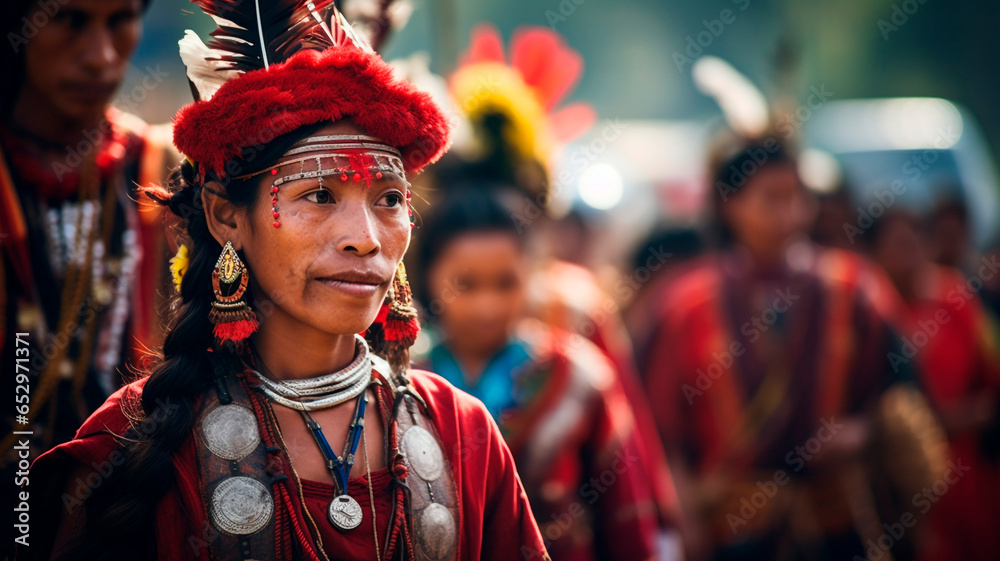 Local culture and traditions: A snapshot of a local festival where locals celebrate their culture, traditions and wear traditional clothing. Generative AI - obrazy, fototapety, plakaty 