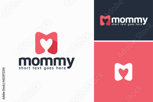 Modern Cute heart love shape initial letter M Mom Mommy Mama Mother Motherhood logo design