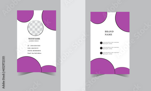 Modern and creative Simple vector office ID card design template with Abstract Shape .Creative Corporate Business identity card for employees . Easy to Use and Customize Elegant ID card template.  photo