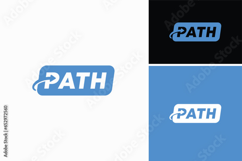 Initial Letter P with Arrow Swoosh and Price Tag Product Label for Path  Lettering Word Mark Typography logo design