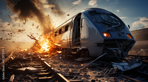 Accident of a high-speed train collided. ai generative