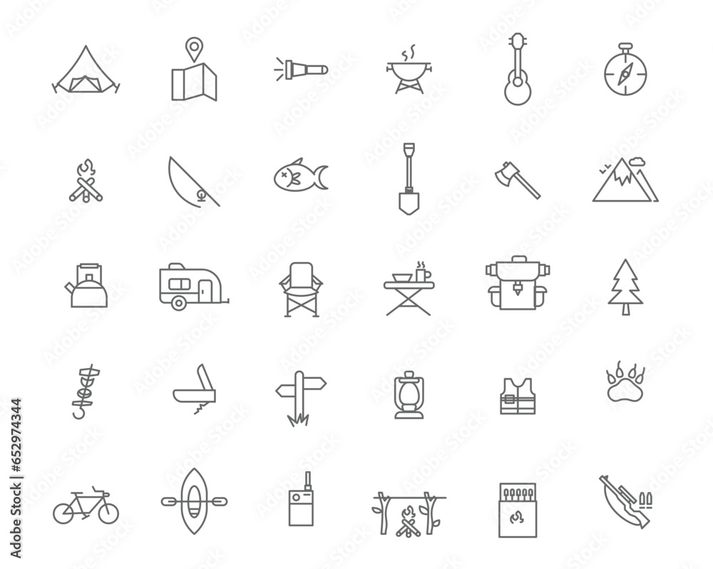 camping  thin line web icon set. Outline icons collection. Simple vector illustration.