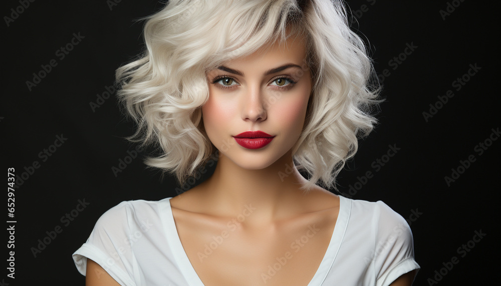 Fototapeta premium A beautiful fashion model with blond hair and caucasian ethnicity generated by AI