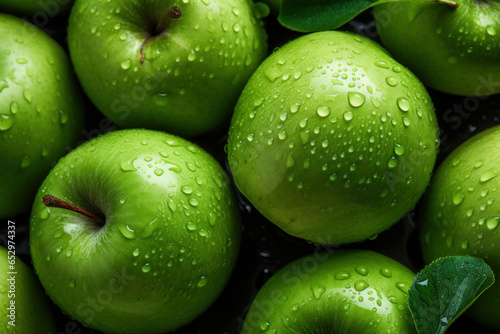 Background of green apples, fresh organic fruits from the farm