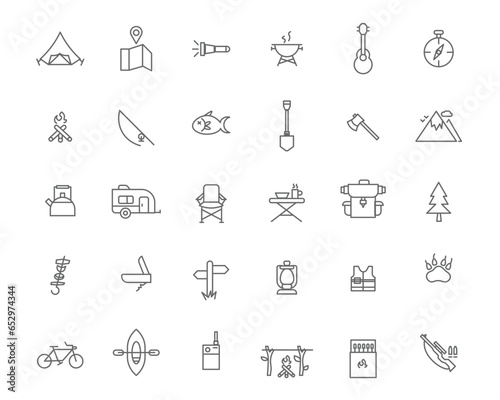camping thin line web icon set. Outline icons collection. Simple vector illustration.