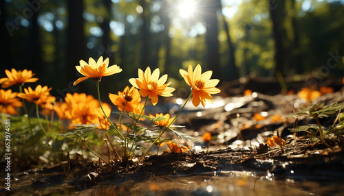 Vibrant colors blossom in nature tranquil meadow, a wildflower beauty generated by AI