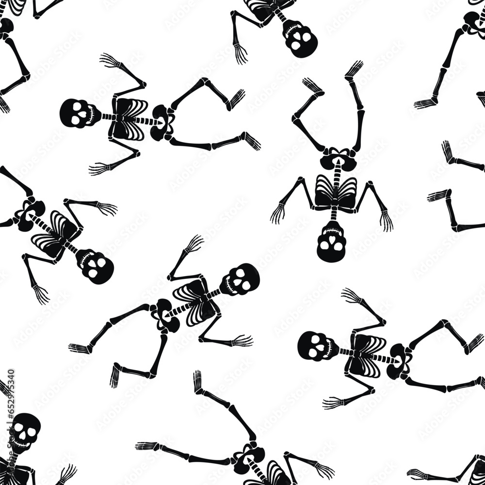 Human skeletons seamless pattern.Black and white endless wallpaper with ...