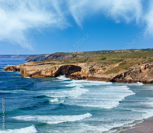 Summer Atlantic ocean coast landscape and Monte Clerigo beach (Aljezur, Algarve, Portugal).