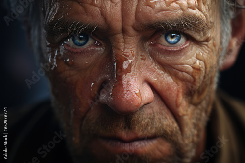 A close-up of a person s face with a sad expression  signifying the emotional toll of social isolation. Generative Ai.