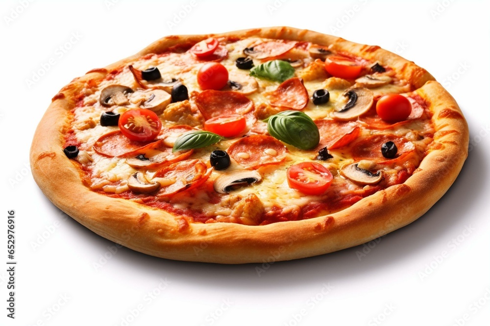 Classic Italian pizza on white background. Generative AI
