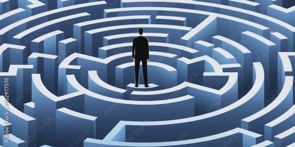 Thoughtful Businessman Standing Before a Maze, Engaged in Deep Contemplation, Navigating the Labyrinth of Career Choices and Decision-Making, Exploring the Complex Terrain of Strategic Thinking Thoughtful Businessman Standing Before a Maze, Engaged in Deep Contemplation, Navigating the Labyrinth of Career Choices and Decision-Making, Exploring the Complex Terrain of Strategic Thinking
