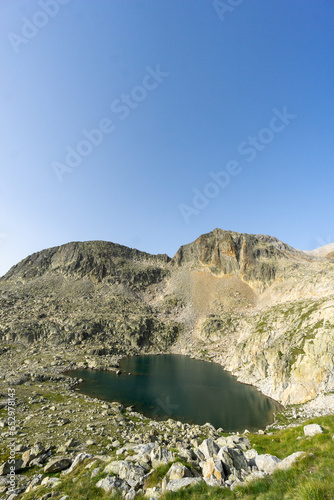 Lake and mountain against the sky in the Spanish Pyrenees