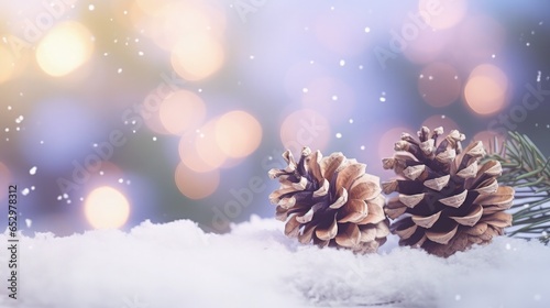 Photo of two pine cones on snowy ground