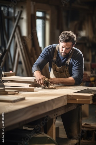 A joiner is working in a door shop. Generative AI