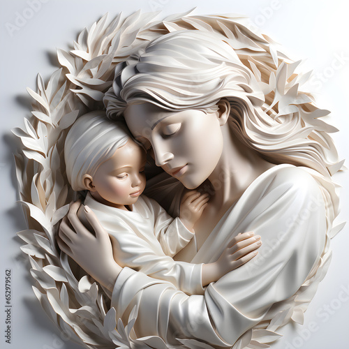 Nativity Scene with Baby and Mother Statue, 3D illustration, Ai Generated