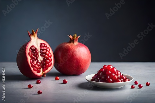 Pomegranates are shown on a grey plate