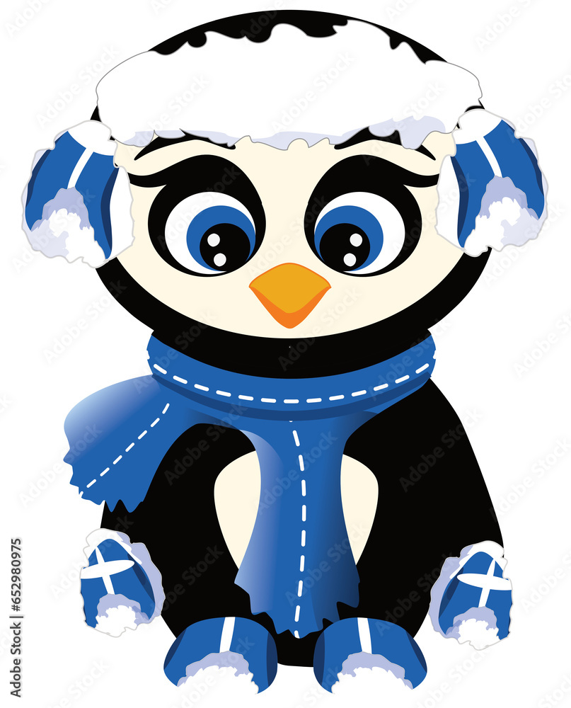 Obraz premium Penguin with blue winter clothing