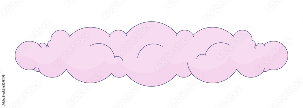 Puffy cloud 2D linear cartoon object. Cumulus cloud isolated line vector element white background. Cumulonimbus sky. Cloudy forecast weather. Heaven cloudscape color flat spot illustration