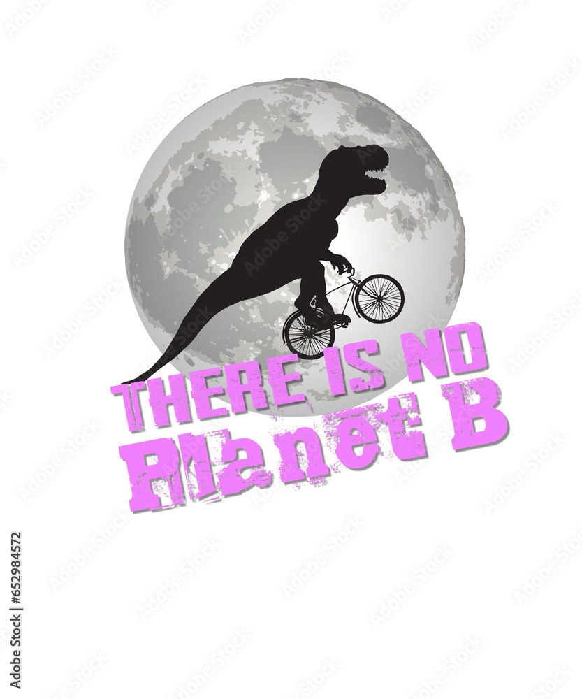 T-Rex auf Fahrrad vor Mond - There is no Planet B