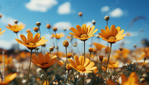 Vibrant yellow daisy blossoms in a meadow, nature summer beauty generated by AI