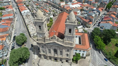 Aerial view of the large Lapa Church in Porto City, Portugal
