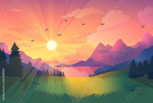 Sunset in the mountains. Landscape.