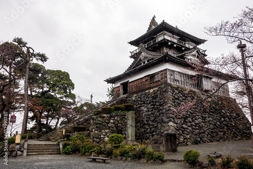 Japanese maruoka castle in the rain, Fukui city