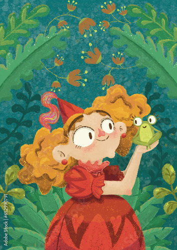 DTIYS challenge by brenda Bossato, of a blonde child dressed as a princess with a red dress, holding a little green frog photo