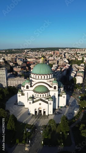 Drone view of Saint Sava temple, one of the largest Orthodox churches in the world