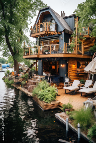 A house by the river with sauna. Generative AI