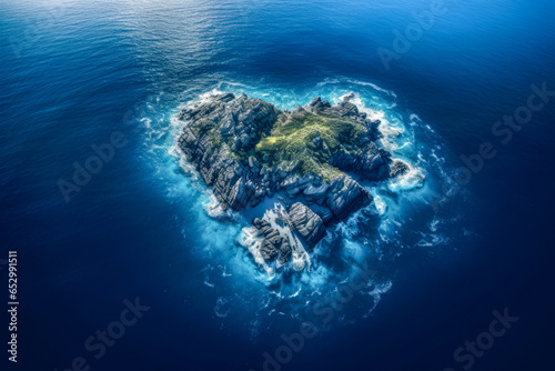 Top view of small exotic island with deep turquoise and emerald open ocean sea © Galina_R