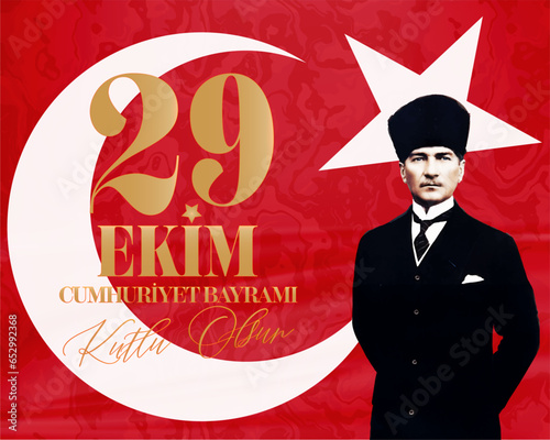 Ankara Turkey - October 29 1923. Translation: 29 October Turkey Republic Day, Happy Holiday illustration (Turkish: 29 Ekim Cumhuriyet Bayramı Kutlu Olsun)