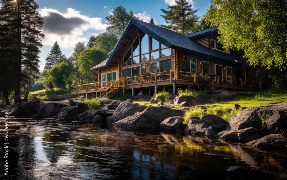 A house by the river with sauna. Generative AI