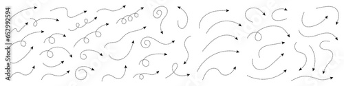 Thin curved dotted arrow. Zigzag arrow stripes design with dotted lines. Thin arrows. Vector illustration.