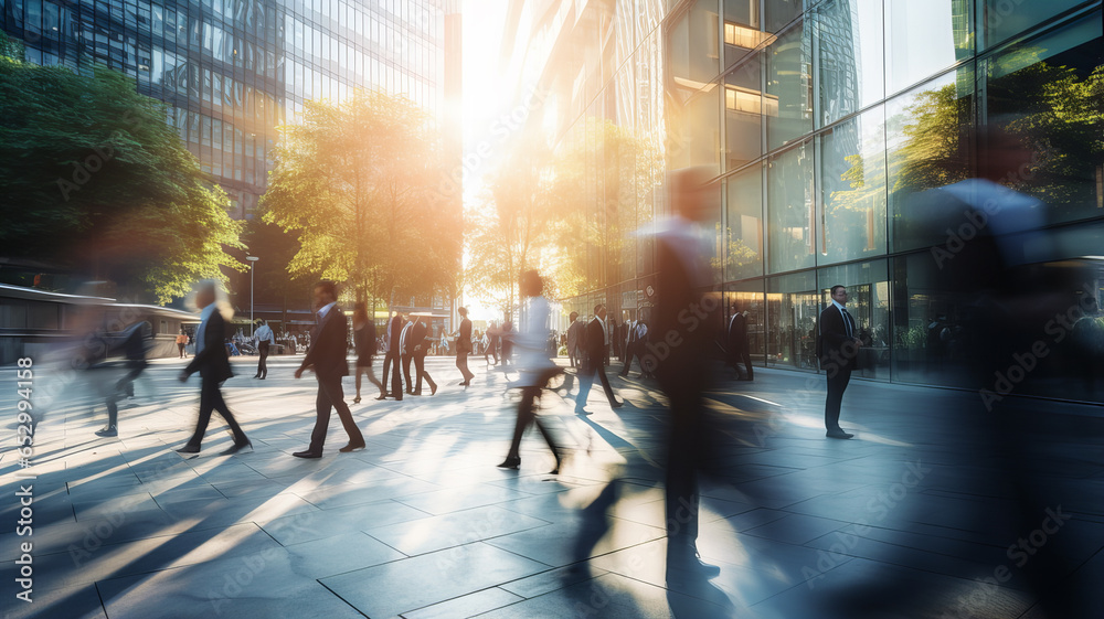Blurred people walking the corporate area street . Generative AI Blurred people walking the corporate area street . Generative AI
