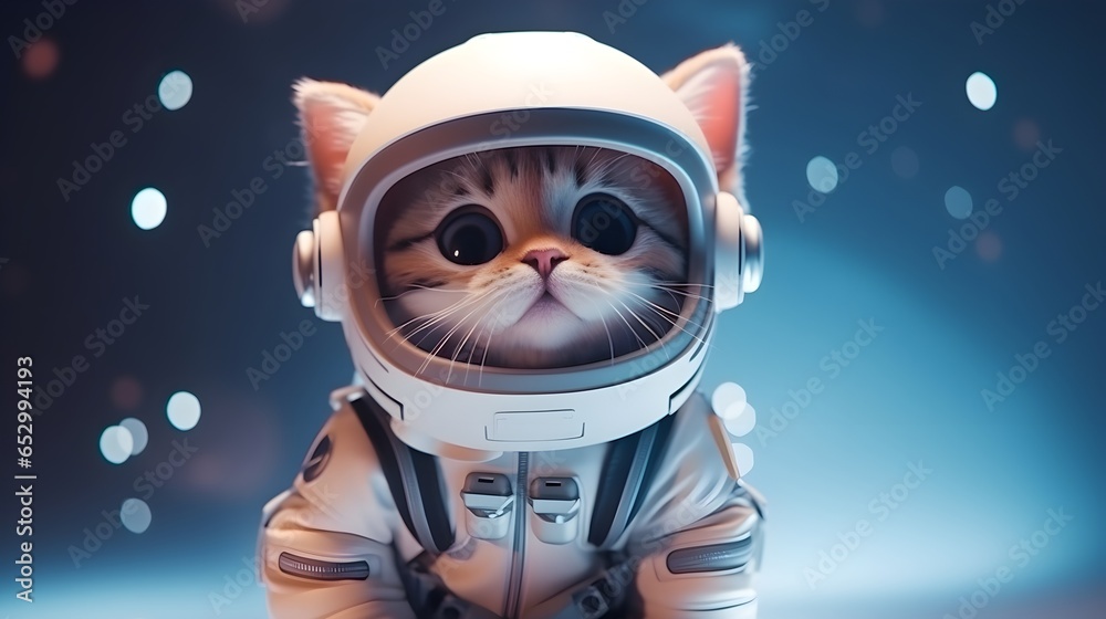 Cute little cat in space wearing spacesuit. Exploration concept Cute little cat in space wearing spacesuit. Exploration concept