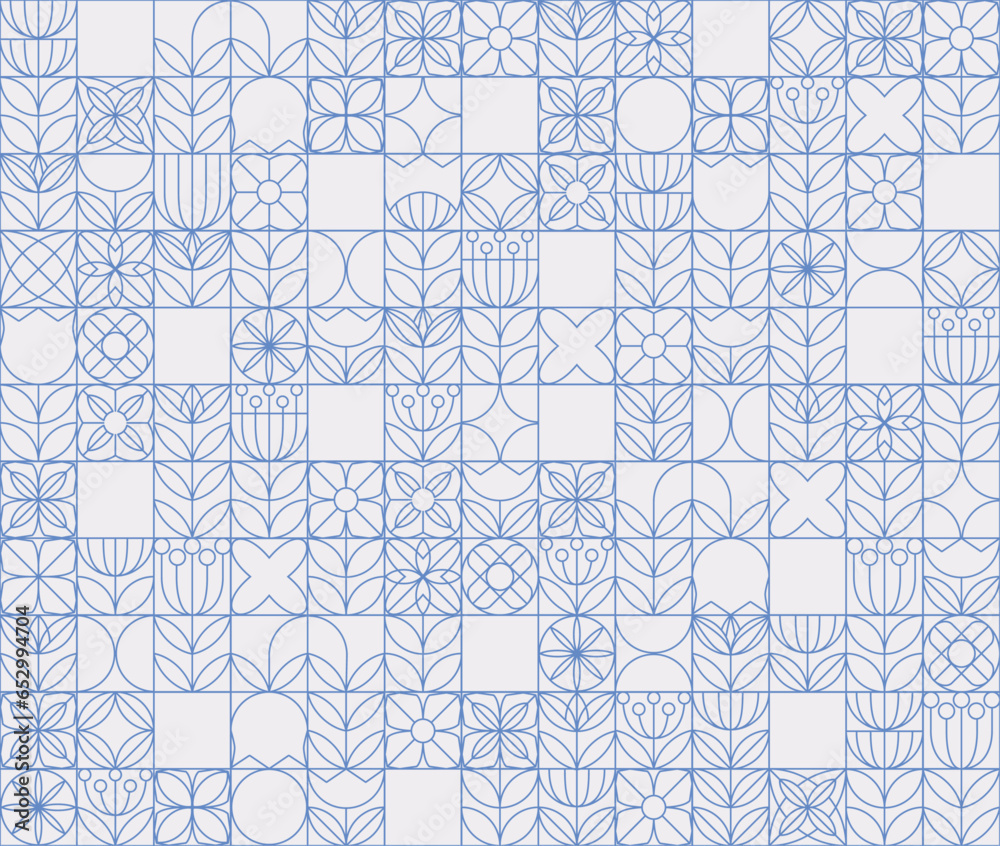 Seamless pattern in scandinavian traditional style. Geometric flower pattern. Suitable for invitations, menus, brochures, banners, packaging, fabric - obrazy, fototapety, plakaty 