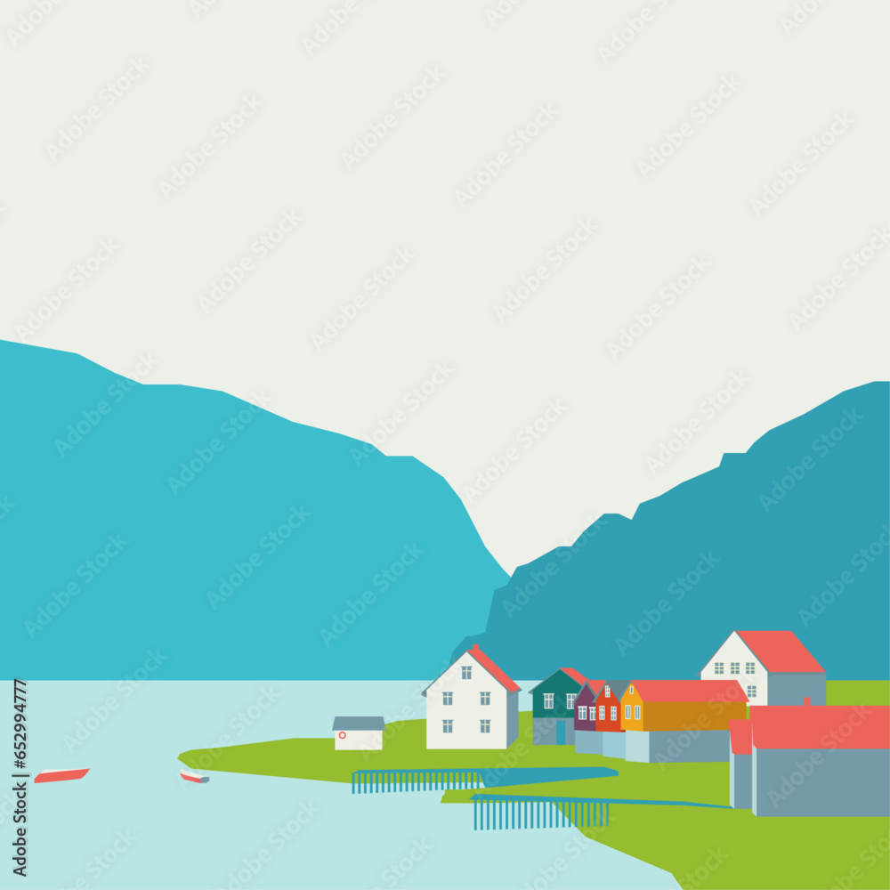 Lake houses, fjord of Norway