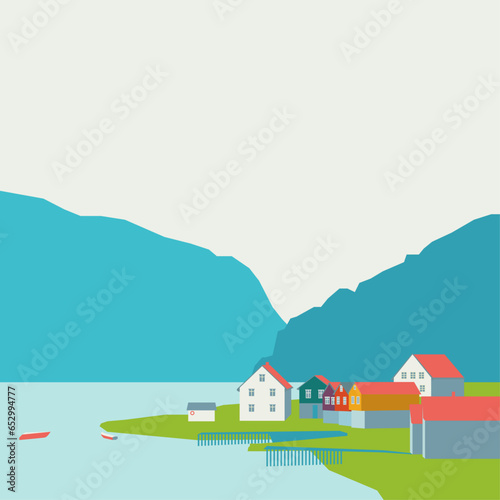 Lake houses, fjord of Norway © Tatiana