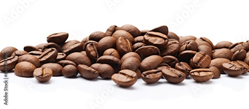 Coffee beans on white background for text space