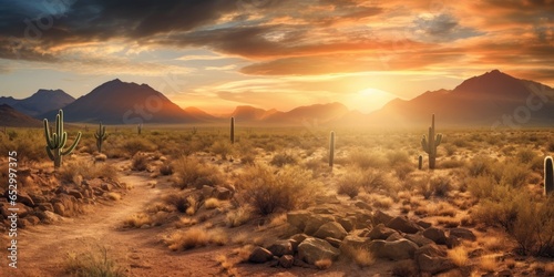 A sunrise over the desert. ...