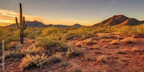 A sunrise over the desert. ...