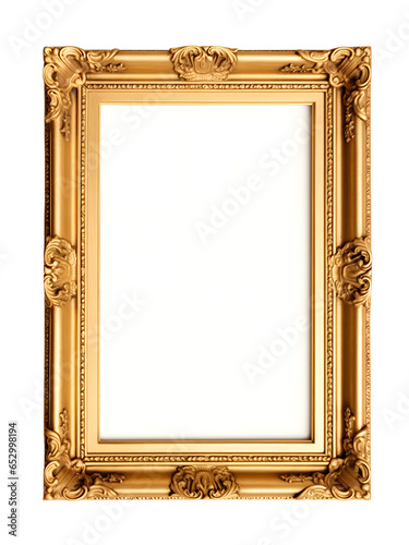 Golden picture frame mockup isolated on transparent background