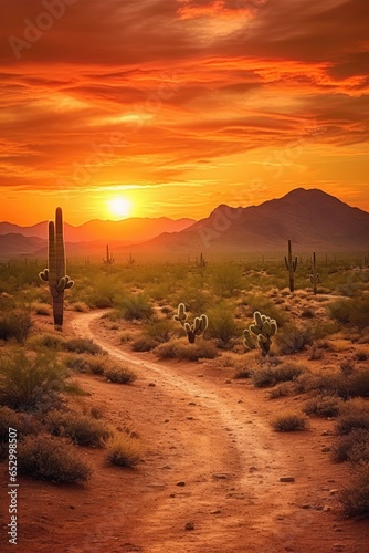 A sunrise over the desert. ...
